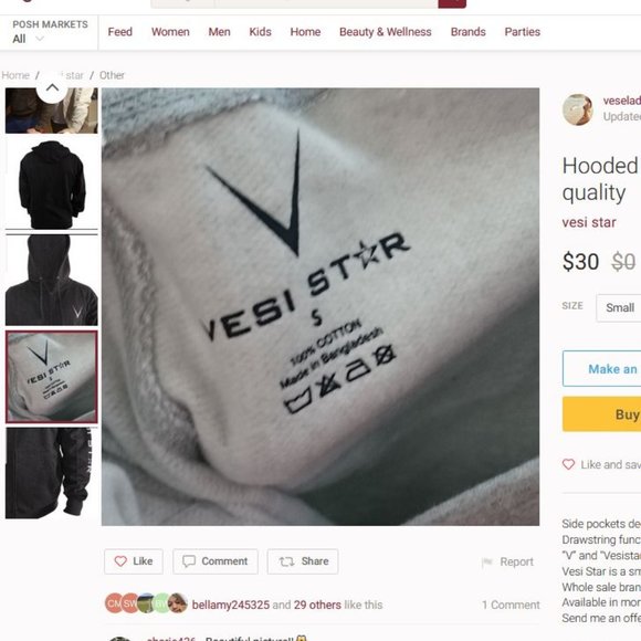 Cotton Hoodie, Zipper, Front Pockets heavy fleece lined - Picture 3 of 6